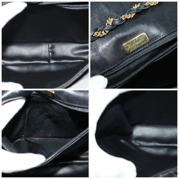 BALLY Quilted Chain Shoulder Bag Leather Black Gold Auth BD2017